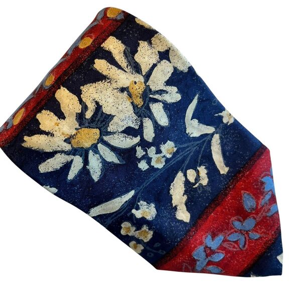 HUGO BOSS Vintage Silk Tie Floral Print Red Blue 100% silk made in Italy - Picture 1 of 4